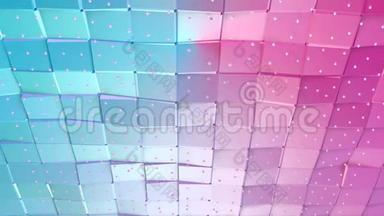 抽象简单的蓝色粉红色低聚三维表面和飞行白色晶体作为时尚的三维背景。 软几何